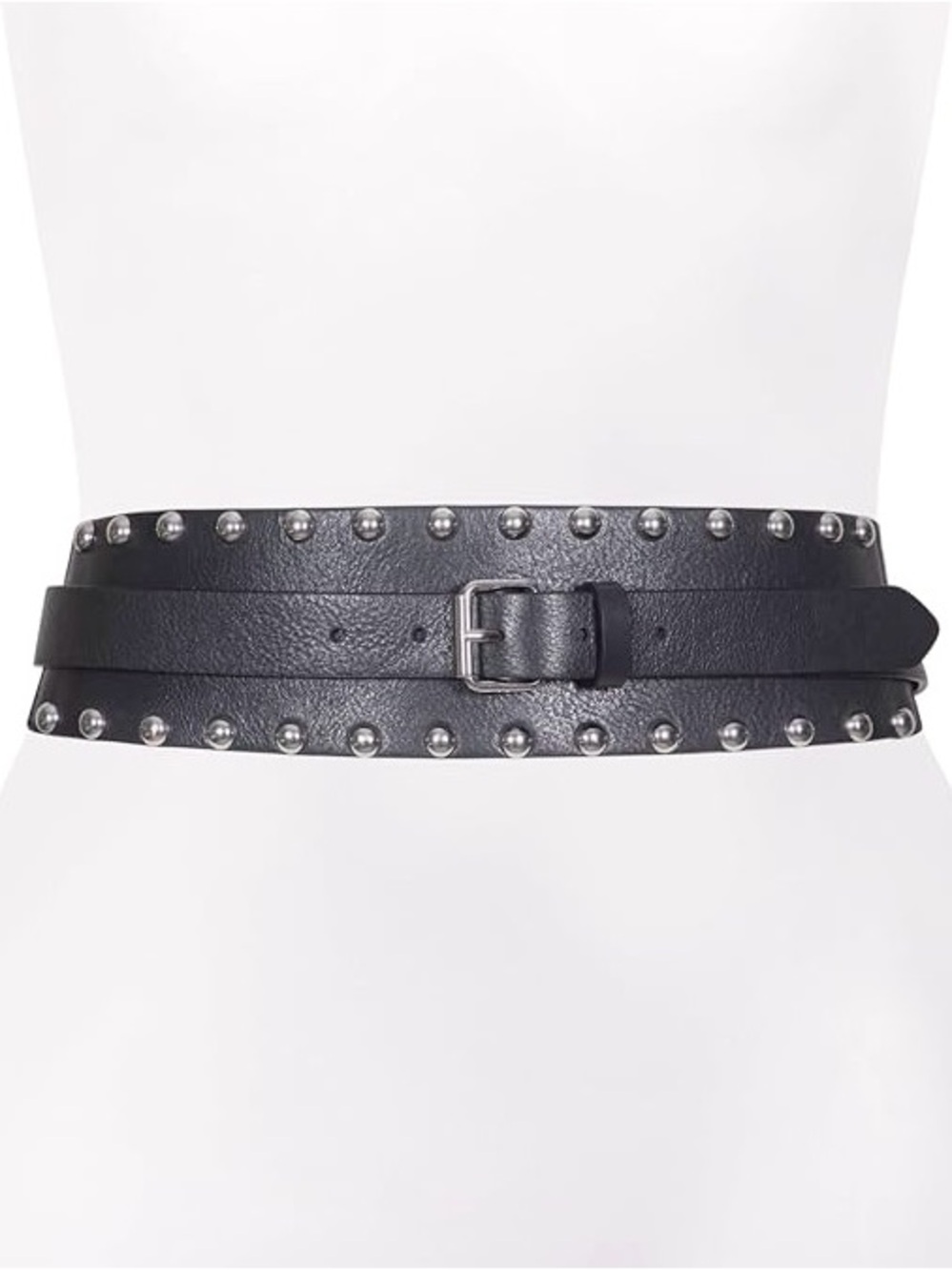 $168 AllSaints Alcor Wide Studded Leather Corset Waist Belt Black Silver S/M
